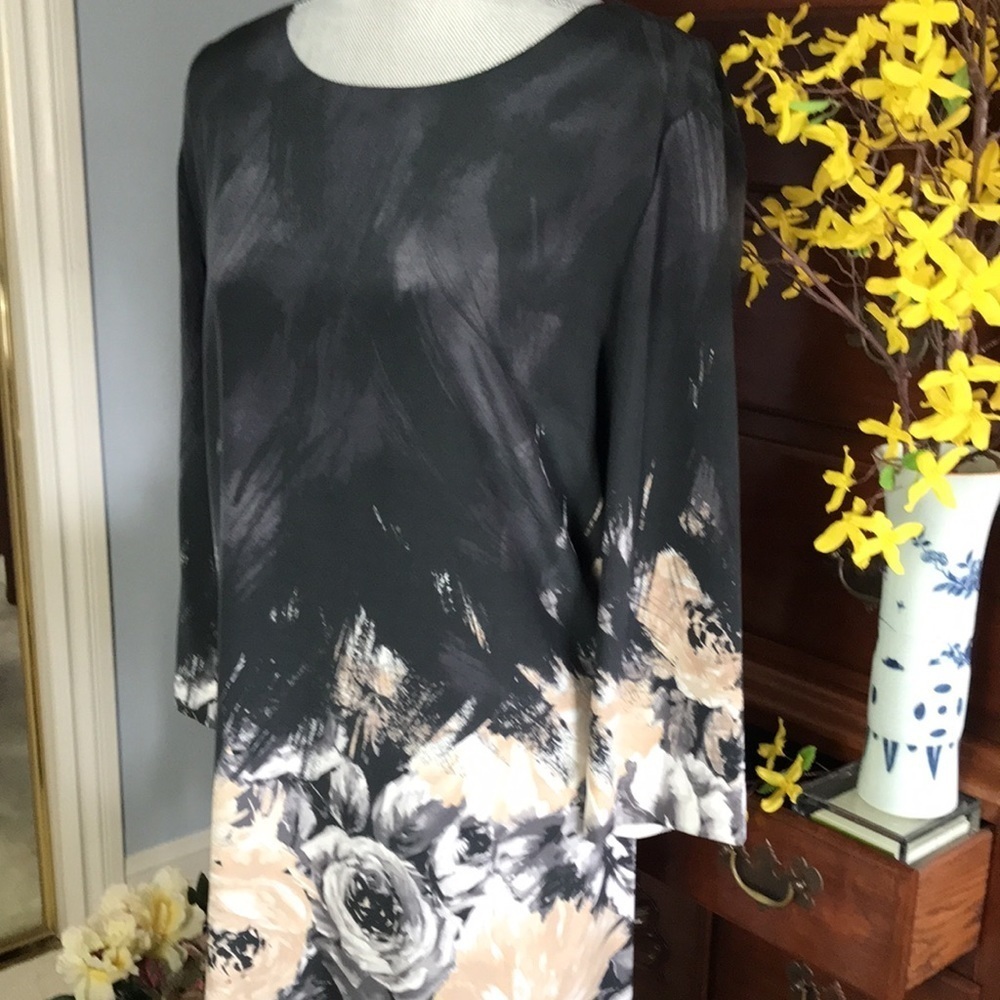 St. John Collection Floral Silk Dress Black Cream Golden Size 12 - Picture 6 of 16